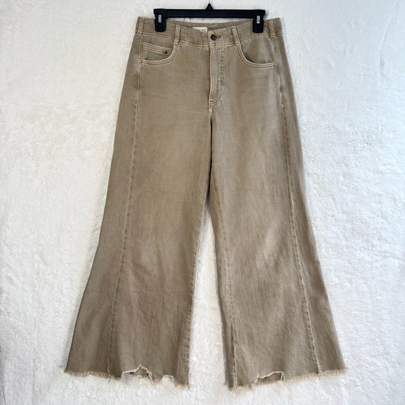 Anthropologie Pilcro The Adi Mid Rise Frayed Relaxed Flare Jeans Women's 27 Tan - Picture 2 of 11